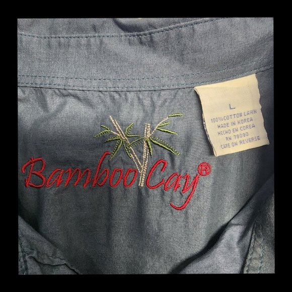 MENS BAMBOO CAY EMBROIDERED HAWAIIAN SHORT SLEEVE BUTTON DOWN SIZE L - Picture 2 of 6